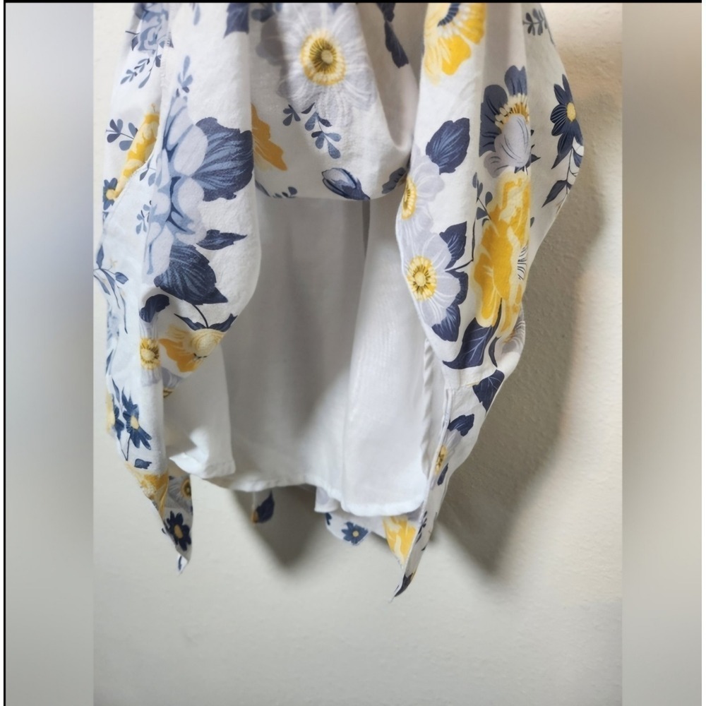 Joie White Blue Yellow‎ Floral Girls Sun Dress 4T Smocked Lined Handkerchief Hem - Picture 3 of 7